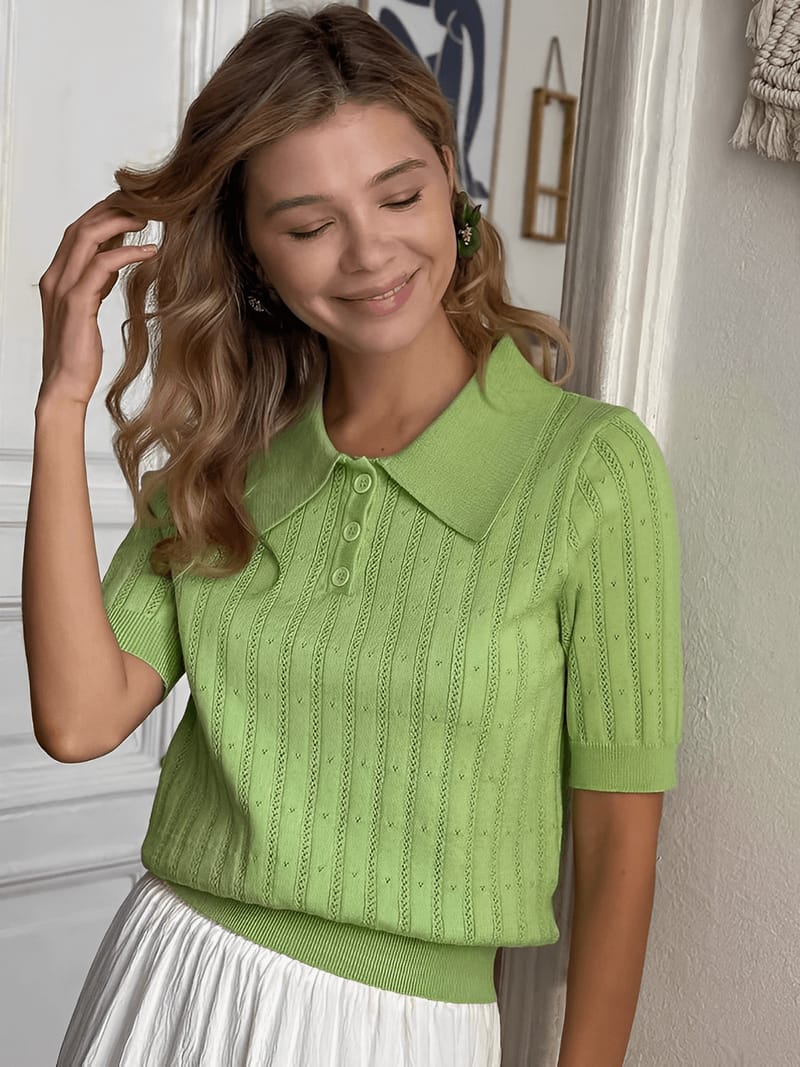 Blusa em Tricô Gola Polo com Costura em Relevo e Botões – Lily