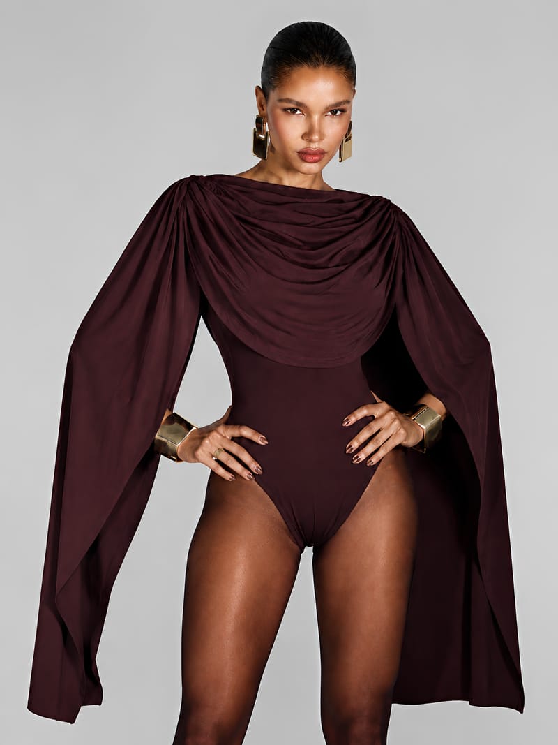 Body com Capa Drapeada Volumosa Sobreposta e Efeito Fluido - Lorelay