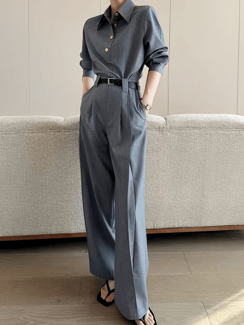 Calça Wide Leg em Alfaiataria Texturizada com Cintura Alta – Alyssa