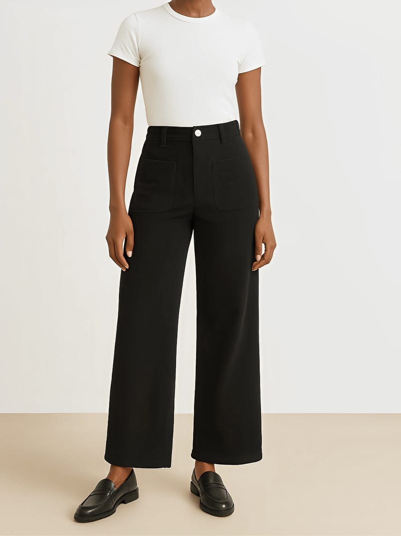 Calça Wide Leg Vintage em Veludo Cotelê Cintura Alta com Bolsos - Antonia