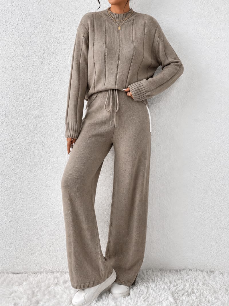 Conjunto em Tricô Premium com Suéter Texturizado e Calça Wide Leg - Carly