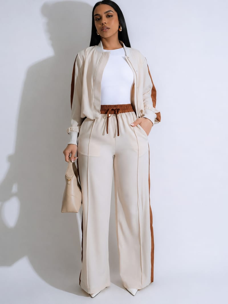 Conjunto Esportivo com Jaqueta Bomber e Calça Wide Leg Ajustável-  Zaia
