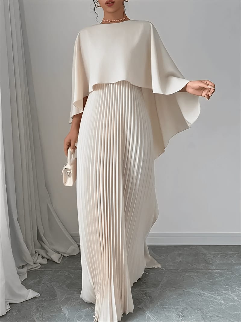 Vestido Longo de Festa Plissado com Capa Peplum Embutida – Loren