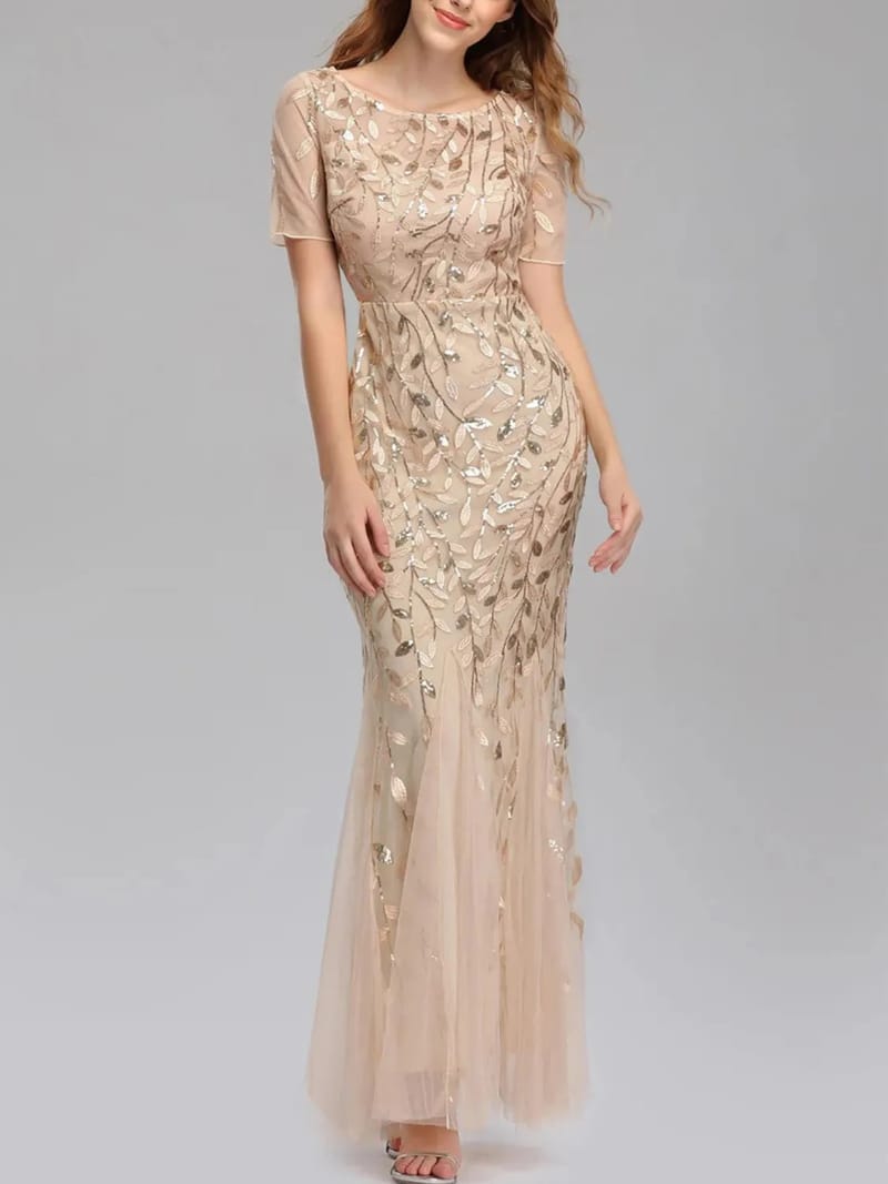Vestido Longo de Festa Sereia com Tule Transparente e Bordados - Lyra