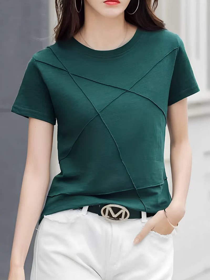 Blusa Básica com Relevo em Algodão e Decote Redondo – Lina