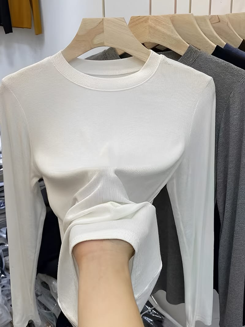 Blusa de Manga Longa Texturizada com Gola Redonda – Izabele