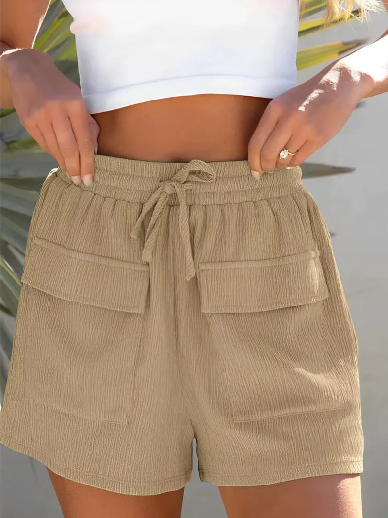 Short Feminino Cintura Alta com Cordão Ajustável e Bolsos - Jale